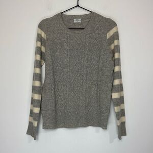 Madewell Wallace Lambs Wool Cable Knit Stripe Sleeve Sweater M